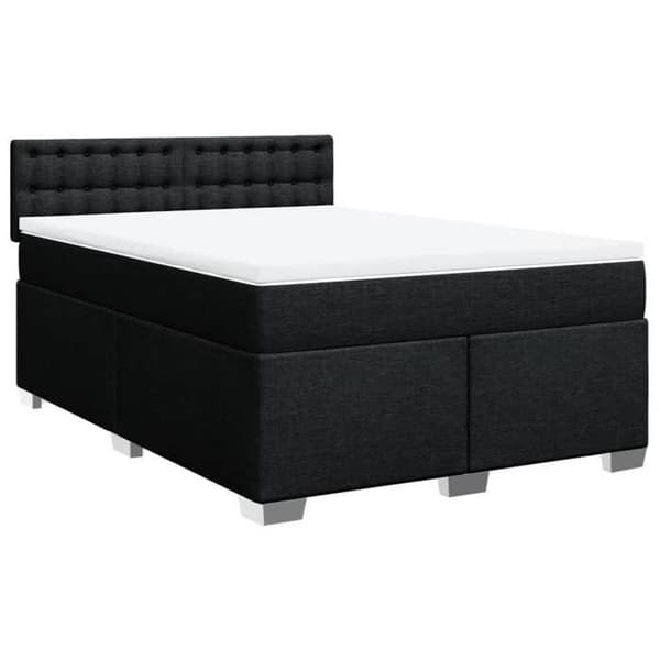 Maison Exclusive - Sengebund med lameller og madras Sort 140x200 cm Stof