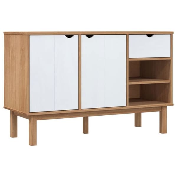 Buffet bas - EKSKLUSIVT HUS - OTTA - Massivt træ - Brun og hvid - 114 x 43 x 73,5 cm Brunt och vitt