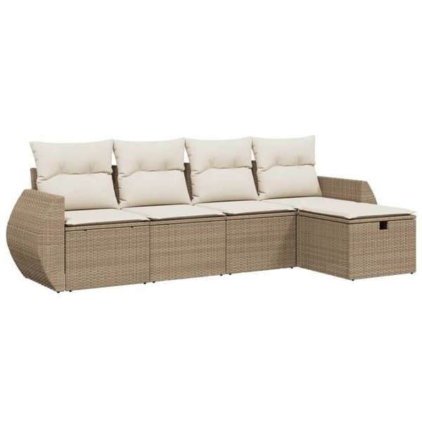 Maison Exclusive - Trädgårdsmöbler med kuddar 5 delar beige flätad resin