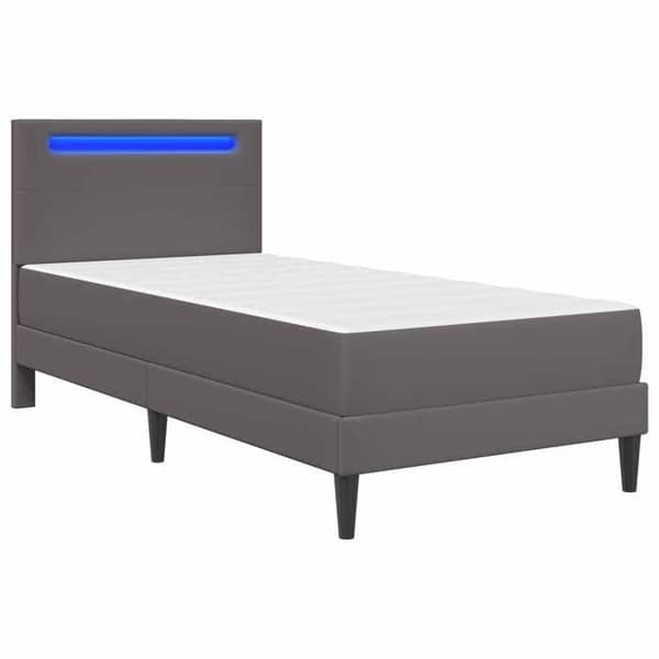 Maison Exclusive - Sängram med LED-remsor Grå 90 x 200 cm Syntetläder