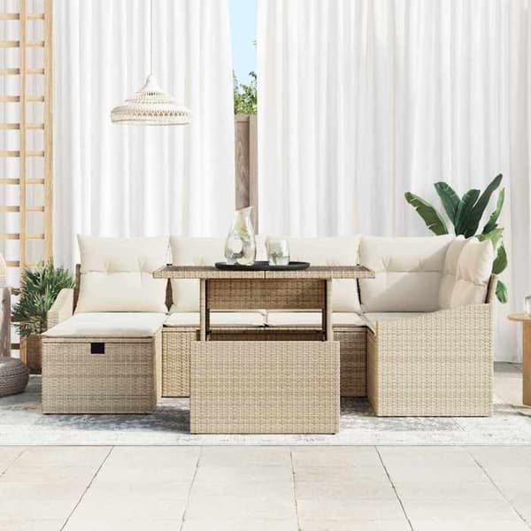 Maison Exclusive - 7-delars trädgårdsoff-set i beige polyrotting beige