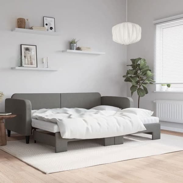 Maison Exclusive - Dagbädd med utdragssäng och mörkgrå madrass 90x200 cm tyg Mörkgrå