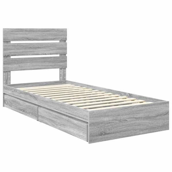 Opbevaringsseng - EKSKLUSIV HUS - Grå Sonoma - 90 x 190 cm - Ingeniørtræ - Indbyggede skuffer Gris Sonoma