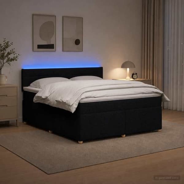 Sengestel med madras - EKSKLUSIV HUS - Boxspring seng - 160x200 cm - Sort - Justerbar hovedgærde, LED USB Svart