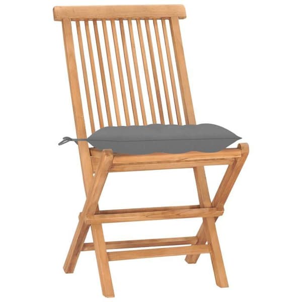 Sätt bord och stolar - Fällbar - Massiv teak - 3 delar - Grå kuddar grå (kudde)