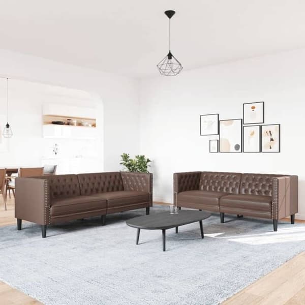 Maison Exclusive - Chesterfield sofa sæt 2 stk brun kunstlæder