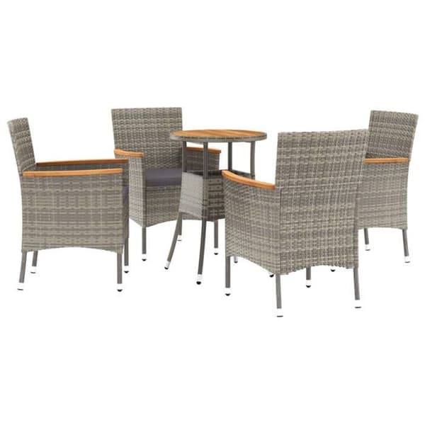 Trädgårdsbistro-set - EXKLUSIV HEM - 5 delar - Grå - Flätad resin - Kuddar med stoppning Grå