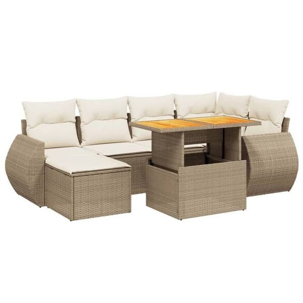 Maison Exclusive - Trädgårdsmöbler med kuddar 7 delar beige flätad resin