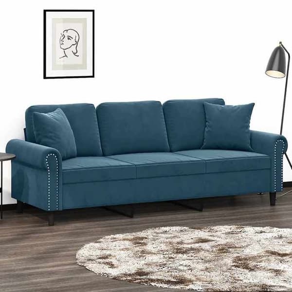 Maison Exclusive - Soffa 3 platser med dekorativa blå kuddar 180 cm sammet Blå