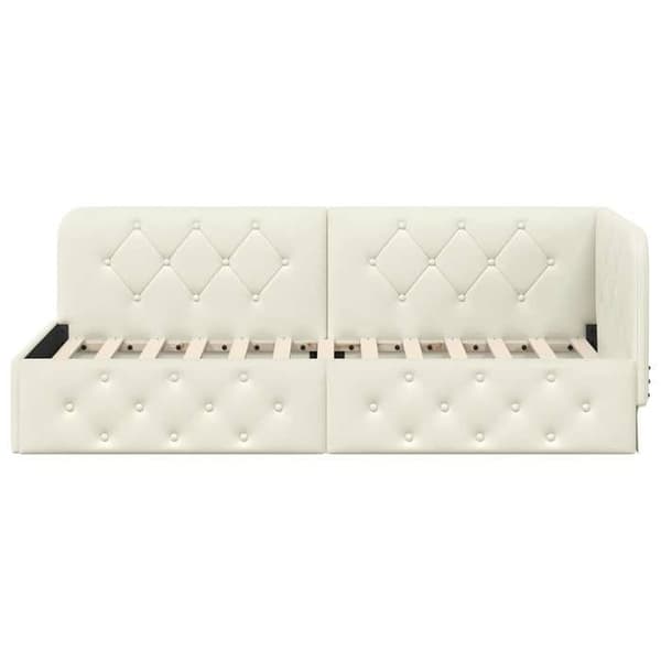 Vinkelsängram - EXKLUSIV HEM - L-formad ram - Krämvelour - 80 x 200 cm - Vändbart armstöd Grädde