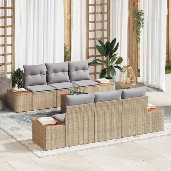 Maison Exclusive - 7 osan beige polyrottinkinen puutarhakalustesetti