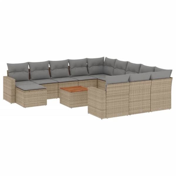Maison Exclusive - Trädgårdsmöbler och kuddar 13 delar blandning beige flätad resin