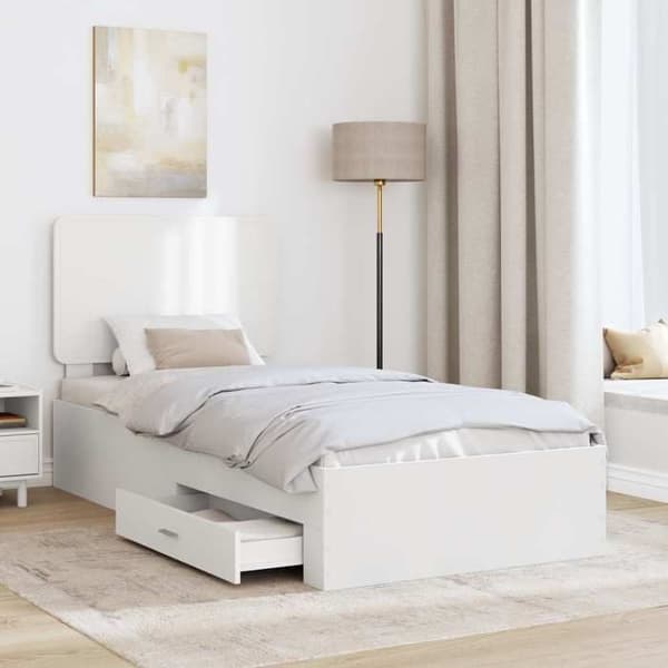 Maison Exclusive - Sängram med låda Vit 90 x 190 cm Ingenjörsträ