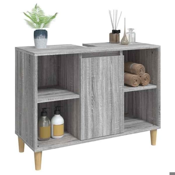 Badeværelsesmøbel - EKSKLUSIV HUS - Sonoma grå 80x33x60 cm - Ingeniørtræ - 5 rum - Eucalyptus ben Sonoma grå