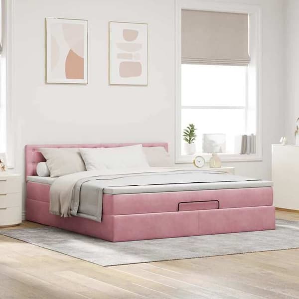 Seng ottoman - Maison Exclusive - 180x200 cm - Rosa velour - Hydraulisk opbevaring, LED Ros