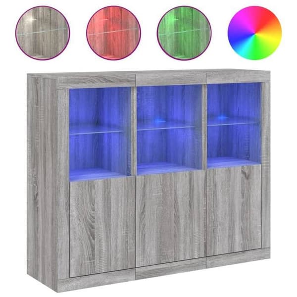 Maison Exclusive - Bufféer med LED-lampor 3 st sonoma grå ingenjörsträ