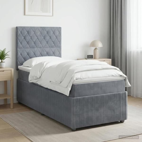Maison Exclusive - Boxspring seng med LED og madras Mørkegrå 90 x 190 cm Velour Mörkgrå