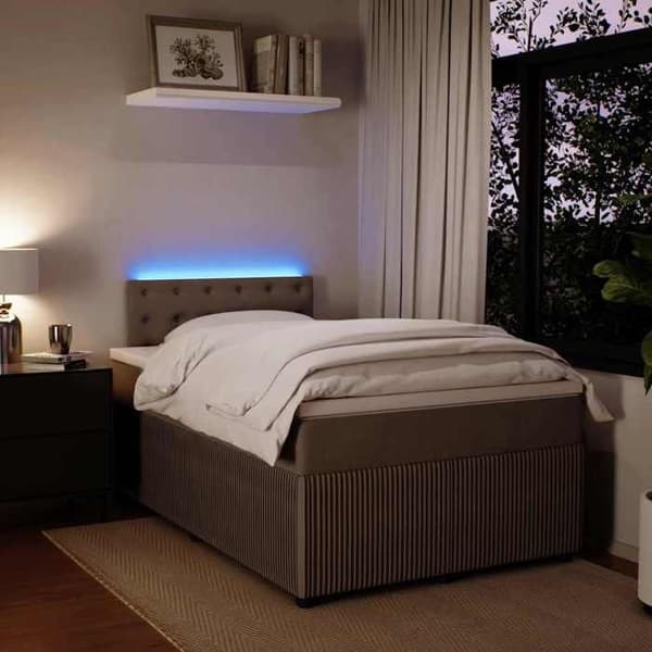 Sengestel med madras - 120x190cm - Lysgrå velour - Tilpasselige LED-lys - 2 pladser