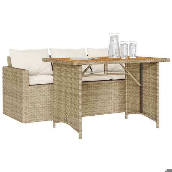 Maison Exclusive - Puutarhakalusteryhmä ja 2 kpl beige polyrottinkityynyä