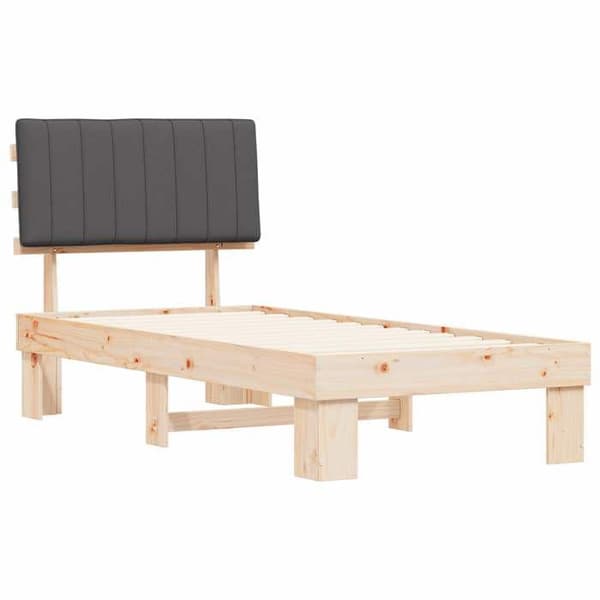 Sengestel - EKSKLUSIV HUS - 90 x 190 cm - Polstret hovedgærde - Massivt fyrretræ - Mørkegrå Mörkgrå