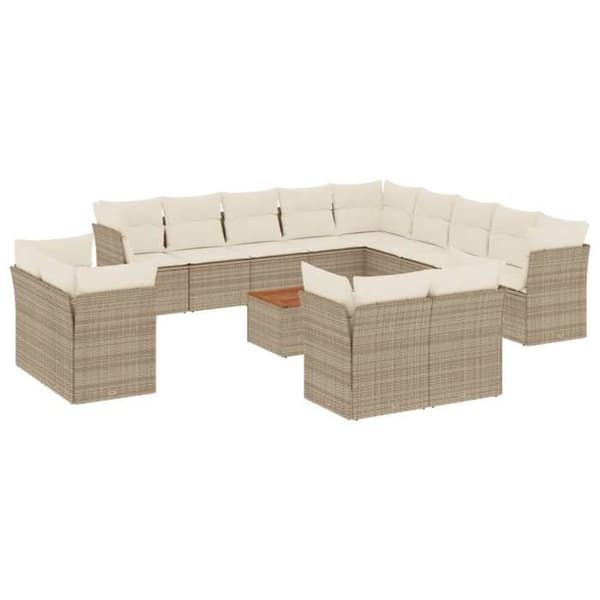 Maison Exclusive - Trädgårdsmöbler med kuddar 14 delar beige flätad resin