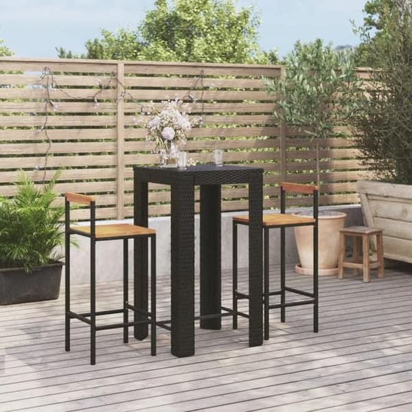 Maison Exclusive - Havebar sæt 3 dele sort poly rattan/massiv akacietræ Svart
