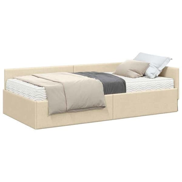 Maison Exclusive - Hörnsängram med madrass 2 pc Kräm 90 x 190 cm tyg Grädde