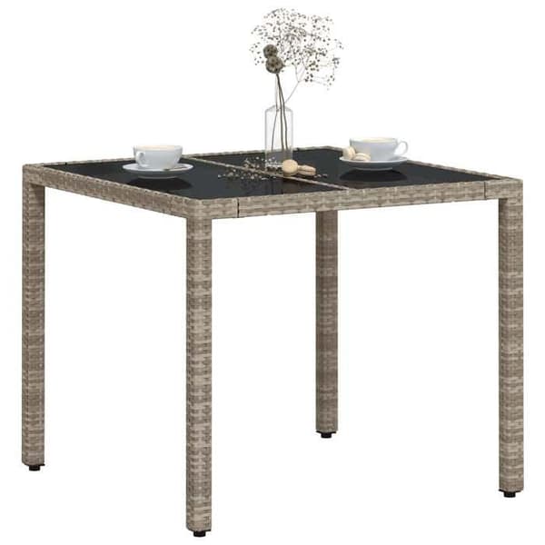 Maison Exclusive - Trädgårdsbord med ljust grått glas och flätad resin Ljusgrått