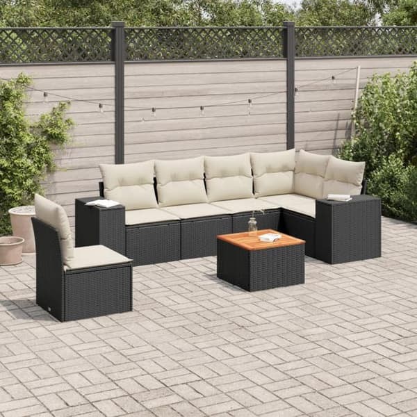 Maison Exclusive - Havegruppe 7 dele med sorte puder i flettet harv