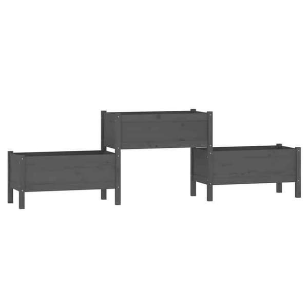 Höjd planteringslåda - EXKLUSIV HEM - 245,5x44x75 cm - Grå - Massivt trä - 3 korgar Grå