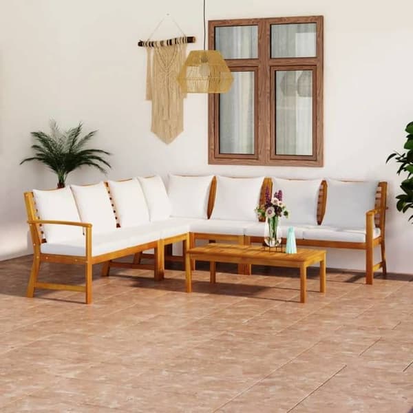Maison Exclusive - Havegruppe 6 stk med puder Creme Solid akacietræ Grädde
