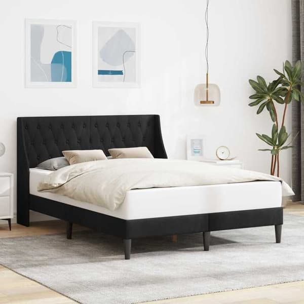 Sengestel - EKSKLUSIV HUS - 140 x 200 cm - Sort - Velour - Lamelseng Svart