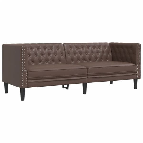 Maison Exclusive - Chesterfield soffgrupp 3 delar brun konstläder brun