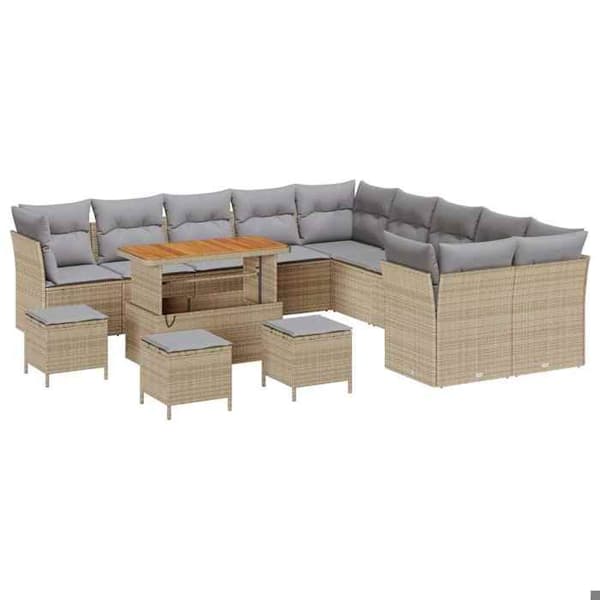 Maison Exclusive - 14-delars trädgårdsoff-set i beige polyrotting