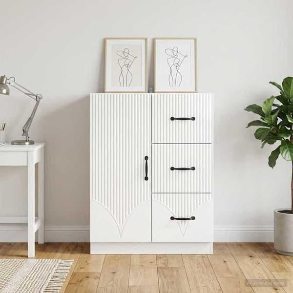 Maison Exclusive - Buffé Vit glänsande 66 x 34,5 x 87 cm Ingenjörsträ Strålande vit