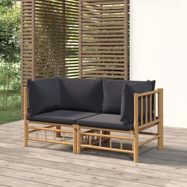 Maison Exclusive - Hörnsoffor för trädgården med mörkgrå kuddar 2 st bambu