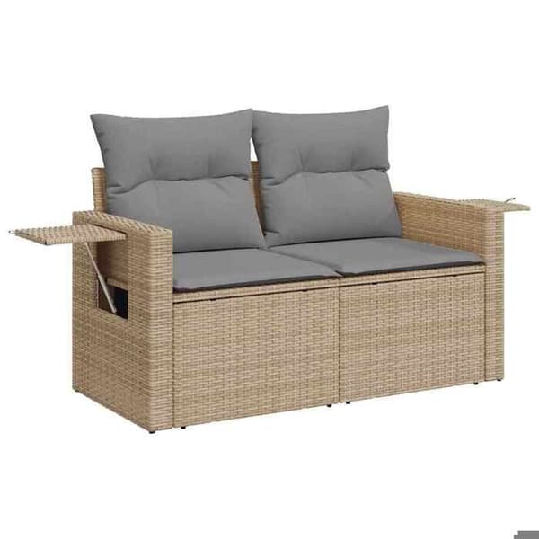 Maison Exclusive - Trädgårdsmöbler med kuddar 7 delar beige flätad resin