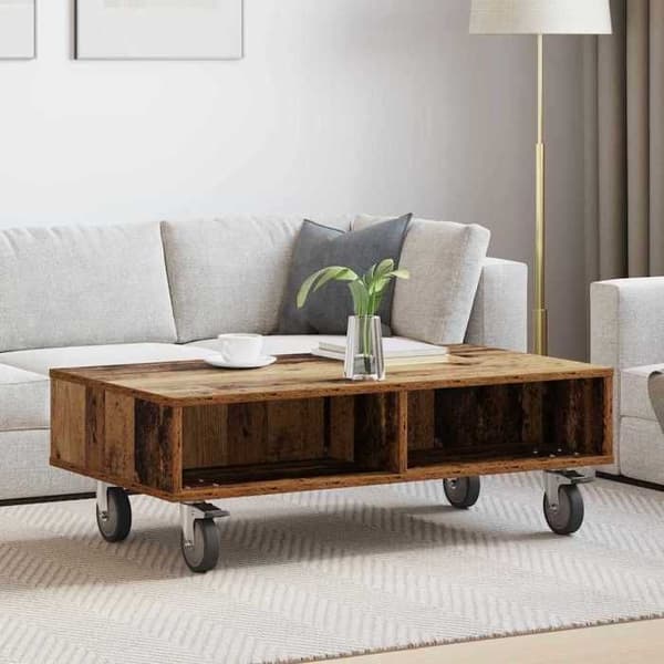 Sideborde - MAISON EXCLUSIVE - 90x50x30 cm - Ingeniørtræ - Rektangulær - 4 hjul (2 låsbare) Gammalt trä