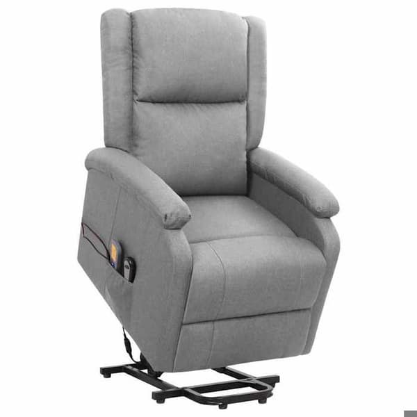 Elastisk massagefåtölj - EXKLUSIV HEM - Recliner - Elektrisk lyft - Massage 6 punkter - Ljusgrått tyg Ljusgrått