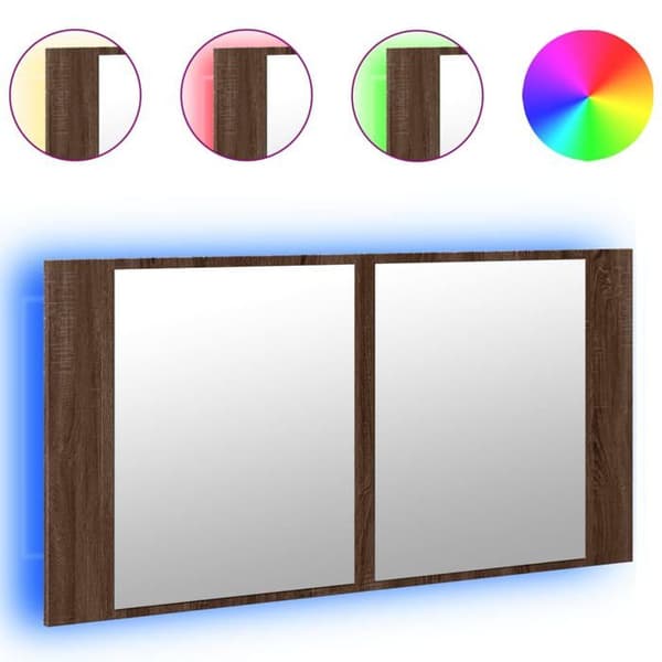 Maison Exclusive - LED-spejlskab til badeværelse i brunt egetræ 90x12x45 cm