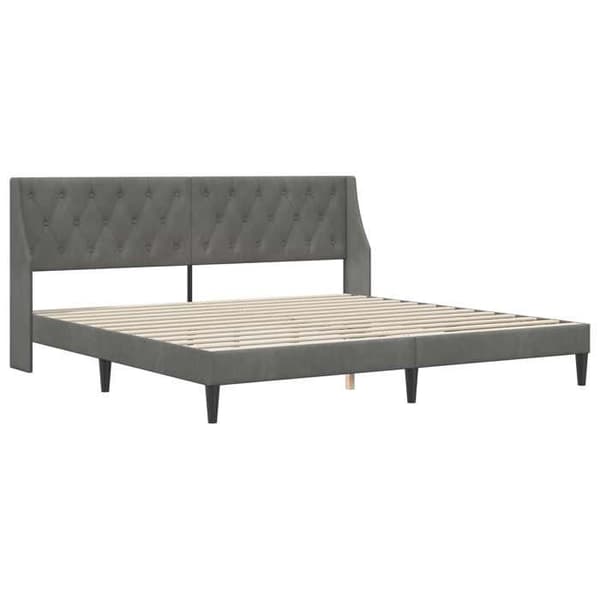 Sängram - EXKLUSIV HEM - 200 x 200 cm - Mörkgrå sammet - Inkluderad skummadrass - Lattsängbotten Mörkgrå