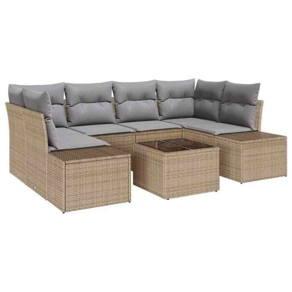 Maison Exclusive - 7 osan beige polyrottinkinen puutarhakalustesetti