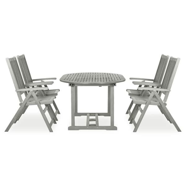 Trädgårdsmöbelset - EXKLUSIVT HUS - 5 delar - Utsträckbart bord 150–200 cm - Grå akacia - Fällbara stolar 5 positioner Grå