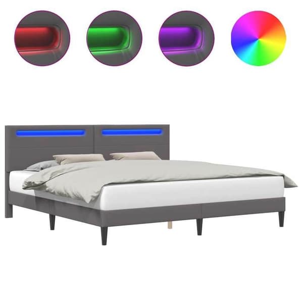 Sengestel - EKSKLUSIV HUS - 200 x 200 cm - Kunstlæder - Multifarvede LED-striber - Lamelseng Grå