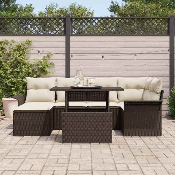 Trädgårdsmöbler - EXKLUSIVT HEM - Modulärt set - 7 platser - Justerbart bord - Poly rattan/stål