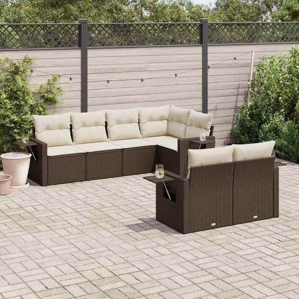 Maison Exclusive - Trädgårdsmöbler med kuddar 7 delar brun flätad resin kastanj