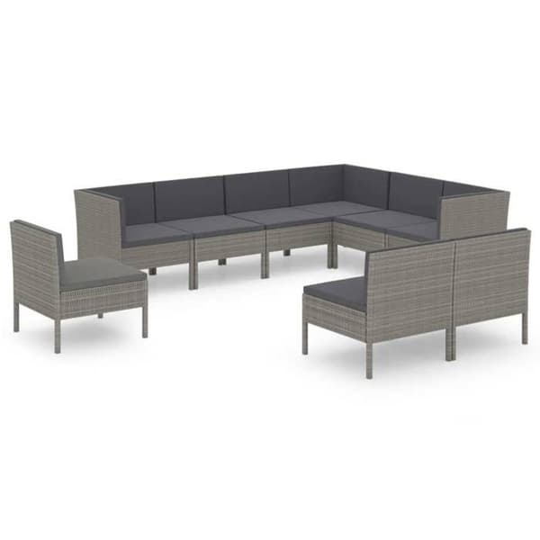 Maison Exclusive - Trädgårdsmöbler 9 delar med kuddar, flätad resin, grå