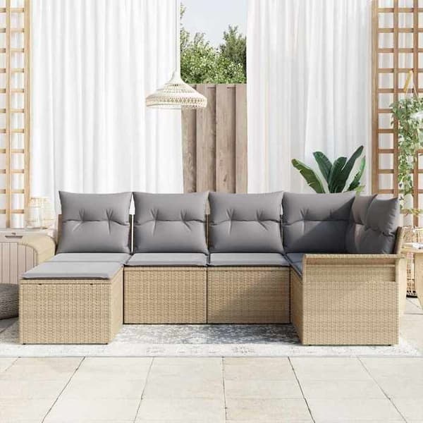 Maison Exclusive - 6 osan beige polyrottinkinen puutarhakalustesetti