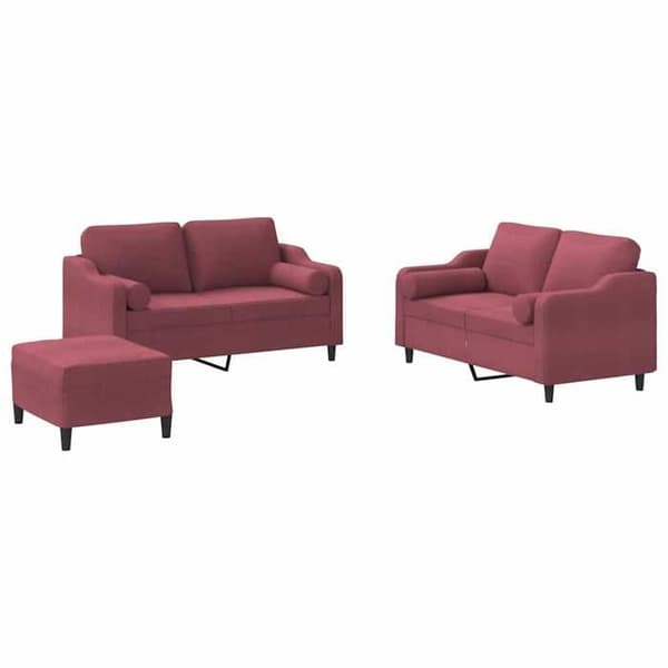 Maison Exclusive - Sæt af 3 sofaer med bordeaux røde puder i stof