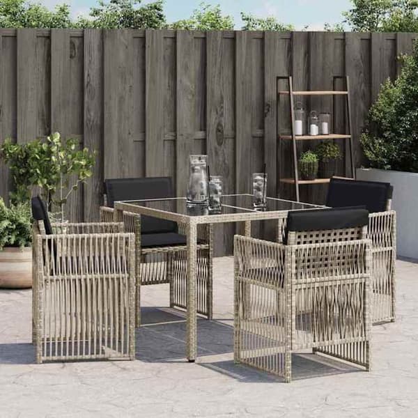 Maison Exclusive - Trädgårdsstolar med kuddar, set om 4, ljusgrå polyrotting
